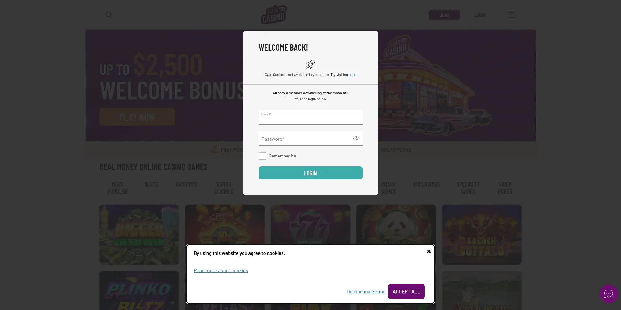 Cafe website screenshot