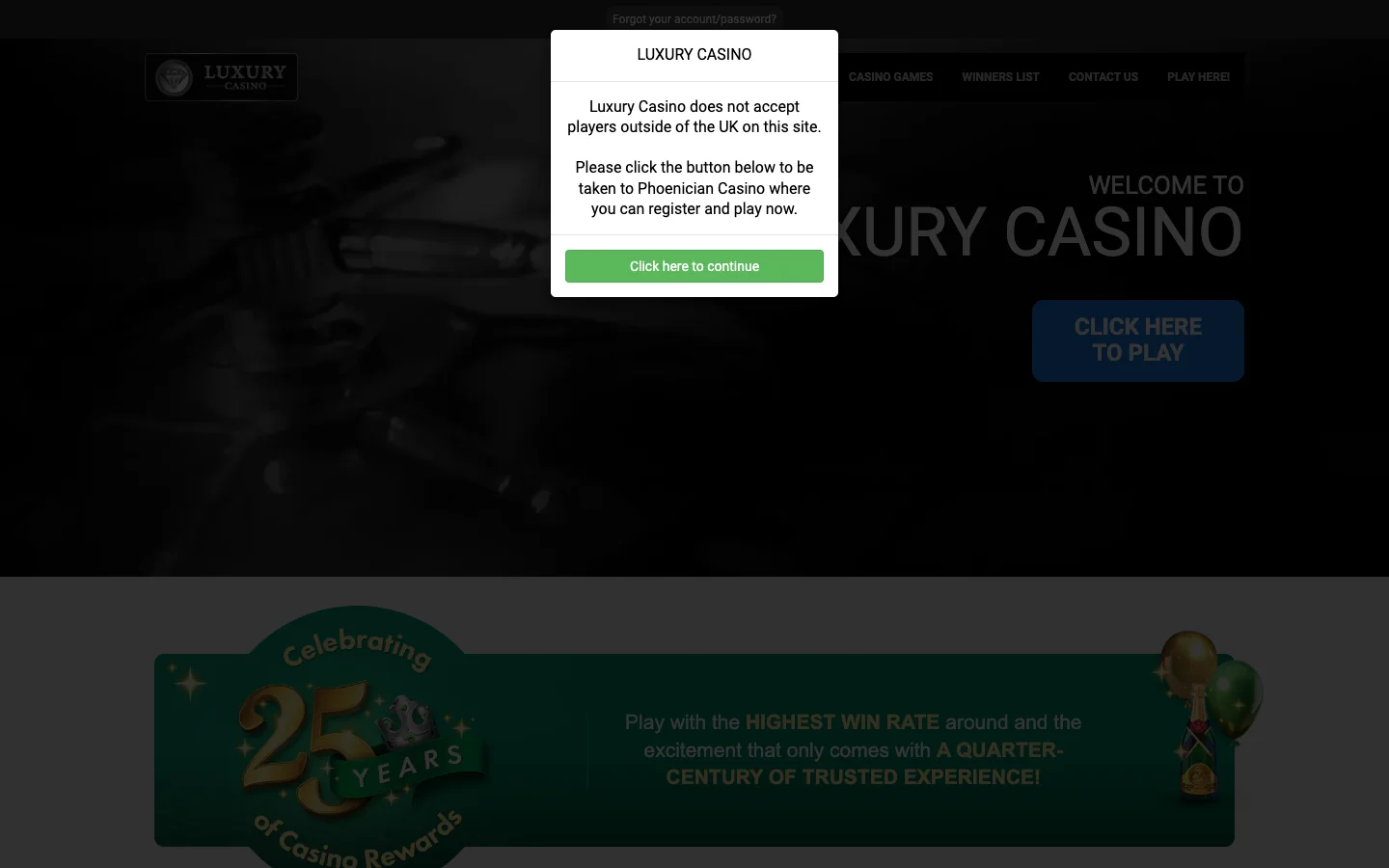 Luxury Casino website screenshot