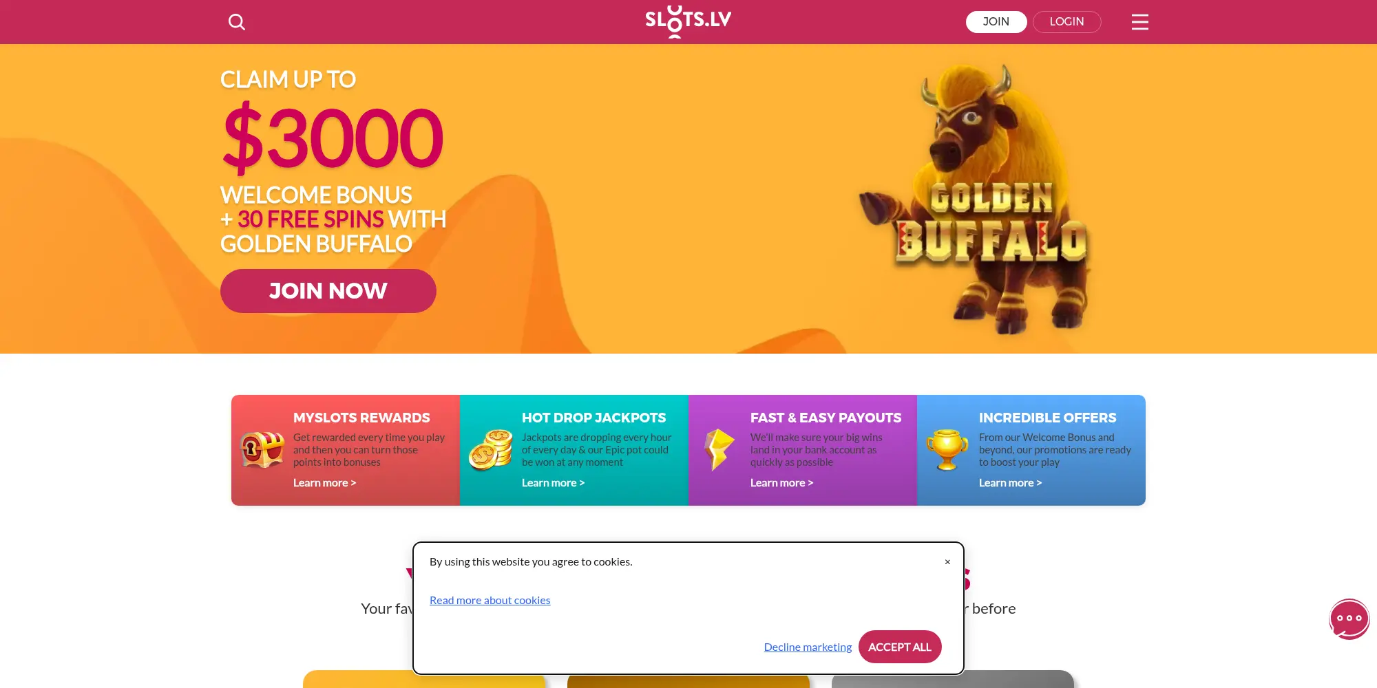 Slots LV website screenshot